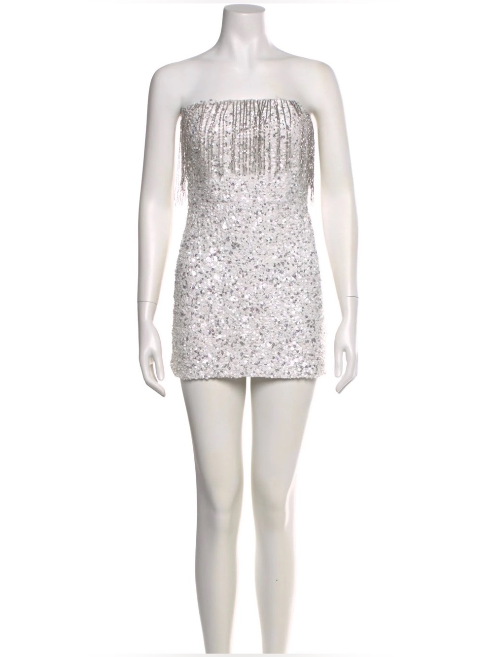 12th Tribe Silver Sequin Fringe Strapless Mini Dress NYE Party Glam M Western